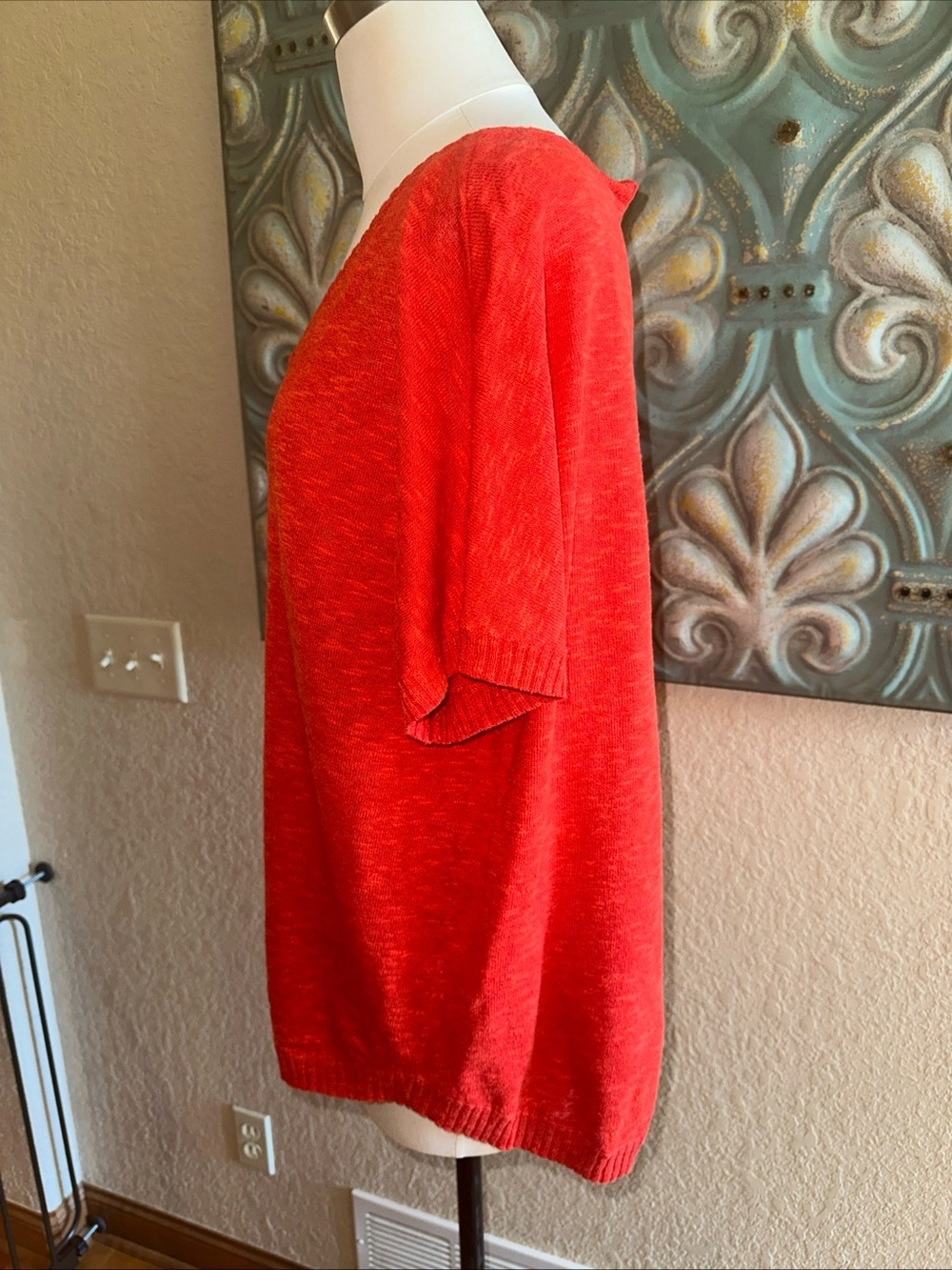 Eileen Fisher Bright Red Knit Sweater Top large - Picture 2 of 10